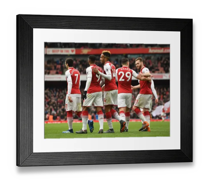 Framed Print : Arsenal: Aubameyang and Lacazette Celebrate Double Strike Against Stoke City (2017-18) Framed Print : Arsenal: Aubameyang and Lacazette Celebrate Double Strike Against Stoke City (2017-18)