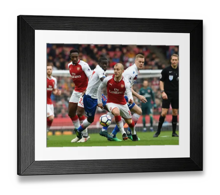 Framed Print : Arsenal's Aaron Ramsey Clashes with Stoke's Badou Ndiaye and Ryan Shawcross