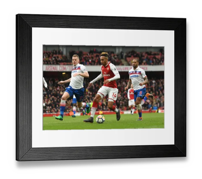 Framed Print : Arsenal's Aubameyang Clashes with Stoke's Shawcross and Johnson