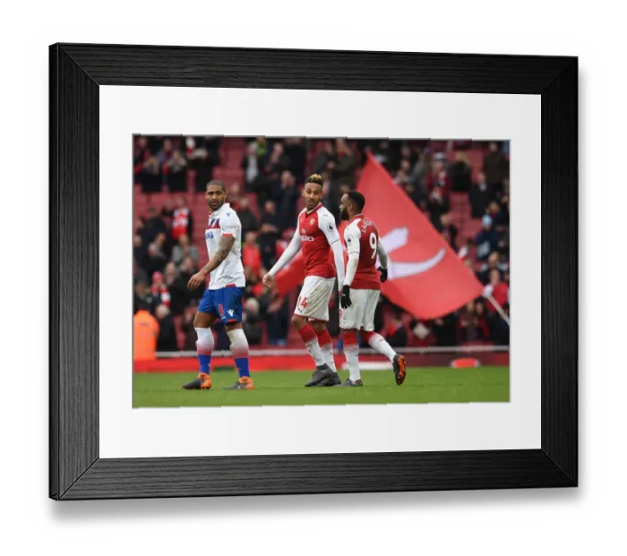 Framed Print : Arsenal Strikers Aubameyang and Lacazette Celebrate Victory Over Stoke City