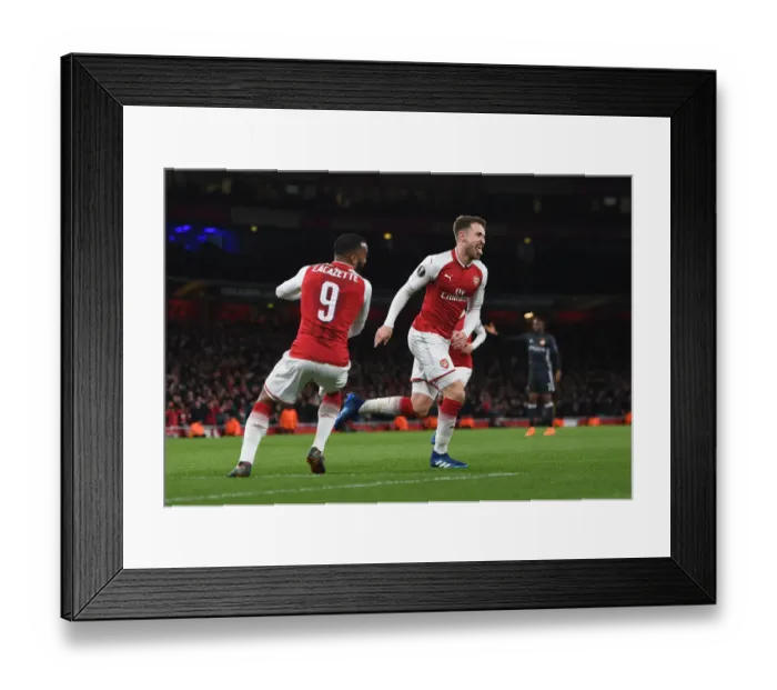 Framed Print : Arsenal's Europa League Double: Ramsey and Lacazette's Goal Celebration