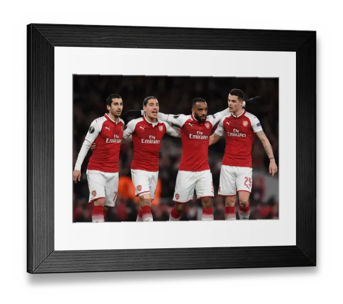 Framed Print : Arsenal's Lacazette, Mkhitaryan, Bellerin, and Xhaka: Celebrating Four Goals Against CSKA Moscow in Europa League Quarterfinal Framed Print : Arsenal's Lacazette, Mkhitaryan, Bellerin, and Xhaka: Celebrating Four Goals Against CSKA Moscow in Europa League Quarterfinal
