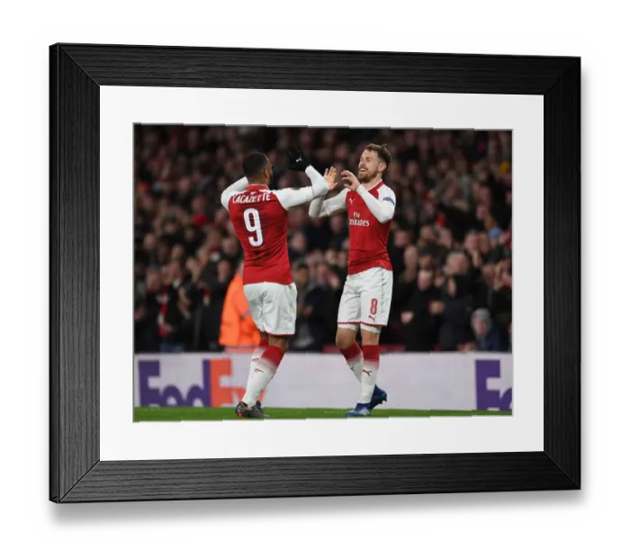 Framed Print : Arsenal's Ramsey and Lacazette Celebrate Goals in Europa League Quarterfinal vs. CSKA Moscow Framed Print : Arsenal's Ramsey and Lacazette Celebrate Goals in Europa League Quarterfinal vs. CSKA Moscow
