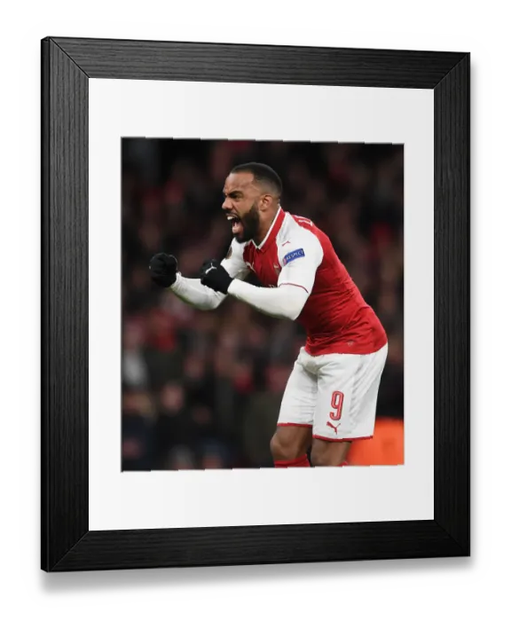 Framed Print : Alexandre Lacazette Scores Second Goal for Arsenal against CSKA Moscow in Europa League Quarterfinals