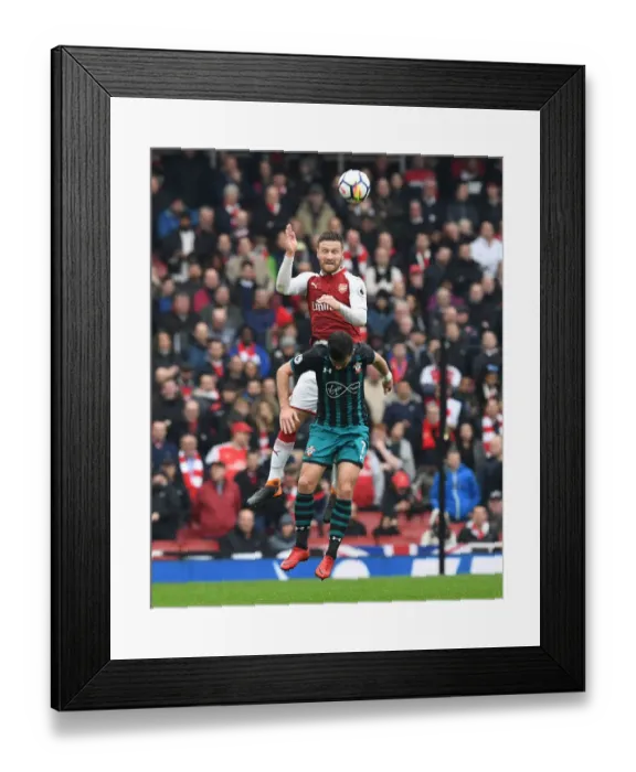 Framed Print : Mustafi Leaps Above Long: Arsenal vs Southampton, Premier League 2017-18 Framed Print : Mustafi Leaps Above Long: Arsenal vs Southampton, Premier League 2017-18