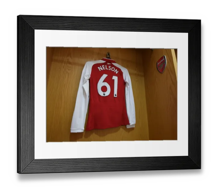 Framed Print : Reiss Nelson's Arsenal Shirt: Pre-Match Focus at Emirates Stadium (Arsenal vs Southampton, Premier League) Framed Print : Reiss Nelson's Arsenal Shirt: Pre-Match Focus at Emirates Stadium (Arsenal vs Southampton, Premier League)