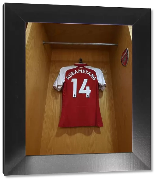Arsenal's Aubameyang-Emblazoned Jersey in the Emirates Changing Room (Arsenal v Southampton, 2017-18)