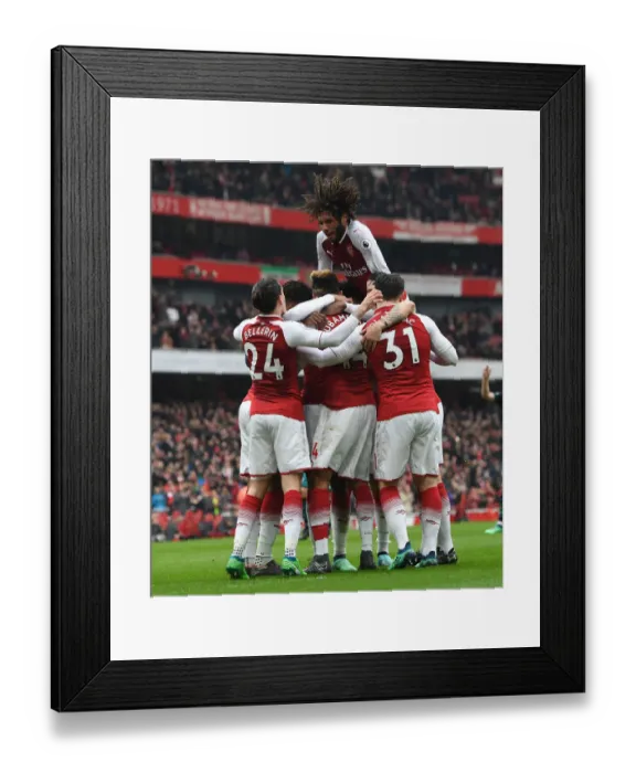Framed Print : Arsenal Celebrates: Aubameyang, Welbeck, Iwobi, Bellerin, Kolasinac - 2017-18 Season's Goal Scoring Moment