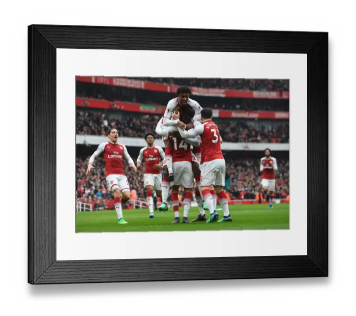 Framed Print : Arsenal Celebrates: Aubameyang, Welbeck, Iwobi, Bellerin, Kolasinac - 2017-18 Season's Goal Scoring Moment Framed Print : Arsenal Celebrates: Aubameyang, Welbeck, Iwobi, Bellerin, Kolasinac - 2017-18 Season's Goal Scoring Moment
