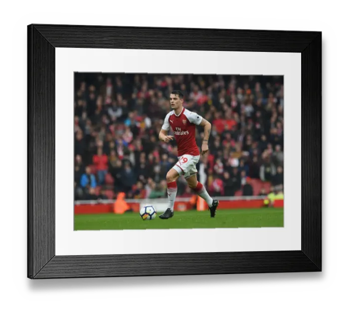 Framed Print : Granit Xhaka: Arsenal Midfielder in Action against Southampton, Premier League 2017-18
