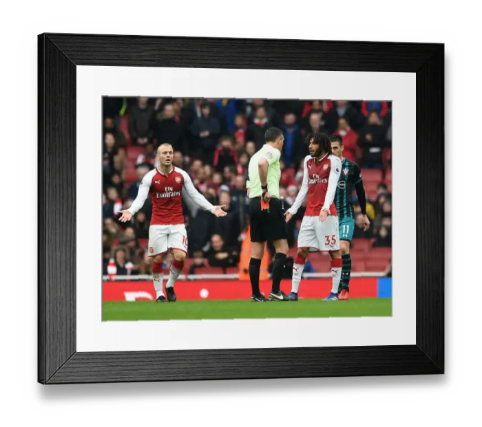 Framed Print : Arsenal's Mohamed Elneny Red-Carded by Referee Andre Marriner in Premier League Match against Southampton