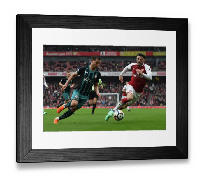 Framed Print : Sead Kolasinac vs. Cedric: Intense Battle in Arsenal vs. Southampton Premier League Clash Framed Print : Sead Kolasinac vs. Cedric: Intense Battle in Arsenal vs. Southampton Premier League Clash