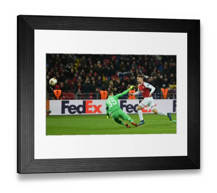 Framed Print : Aaron Ramsey Scores Arsenal's Second Goal in Europa League Quarterfinal vs. CSKA Moscow (2017-18)