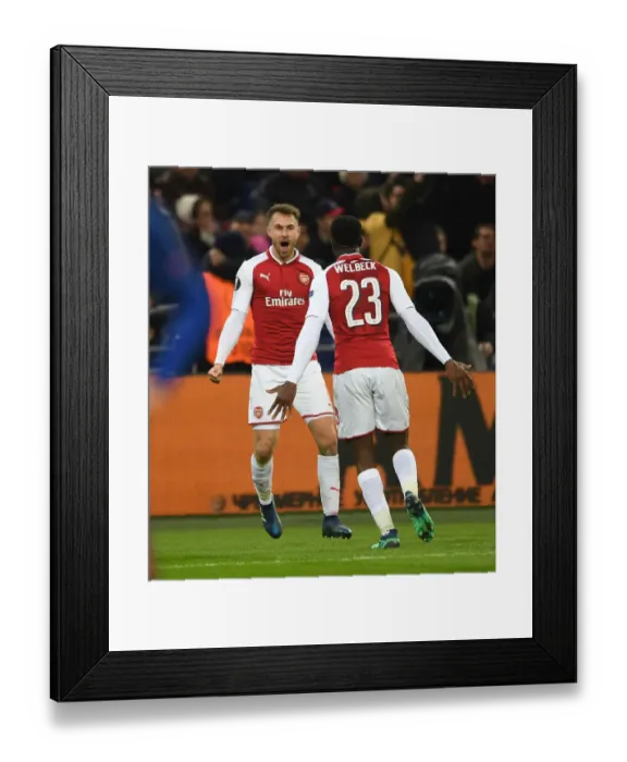 Framed Print : Aaron Ramsey and Danny Welbeck Celebrate Arsenal's Europa League Goals Against CSKA Moscow Framed Print : Aaron Ramsey and Danny Welbeck Celebrate Arsenal's Europa League Goals Against CSKA Moscow