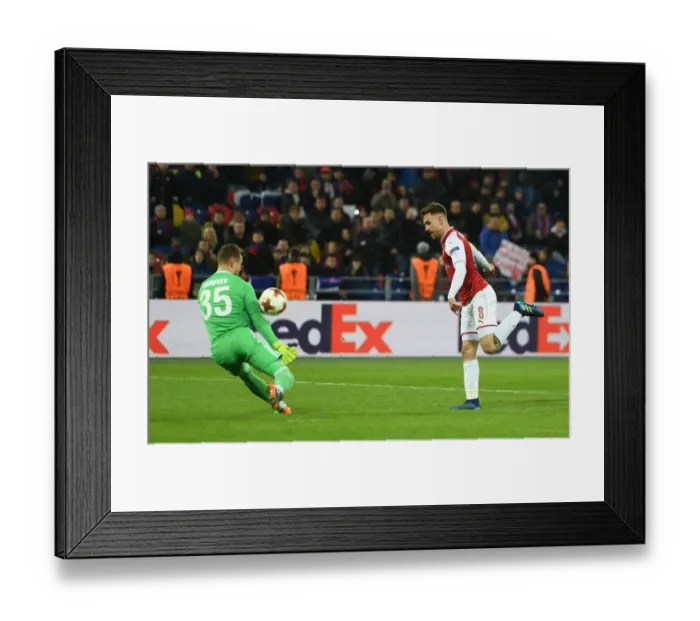 Framed Print : Aaron Ramsey Scores Arsenal's Second Goal in UEFA Europa League Quarterfinal vs CSKA Moscow (2018)