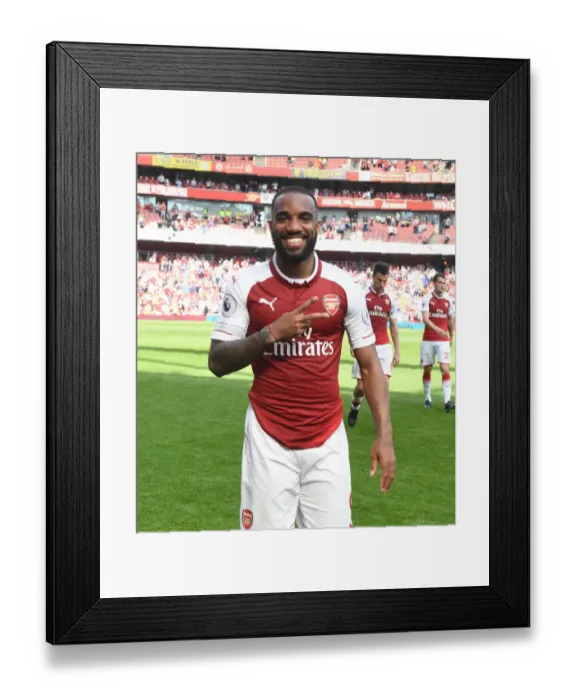 Framed Print : Alex Lacazette Celebrates Goal: Arsenal vs. West Ham United, Premier League 2017-18