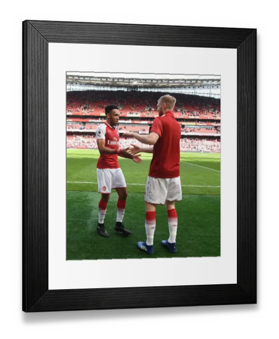 Framed Print : Arsenal: Aubameyang and Mertesacker Celebrate Victory Over West Ham United