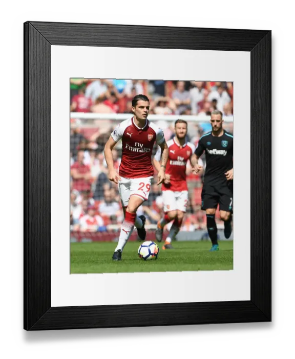 Framed Print : Granit Xhaka in Action: Arsenal vs. West Ham United, Premier League 2017-18