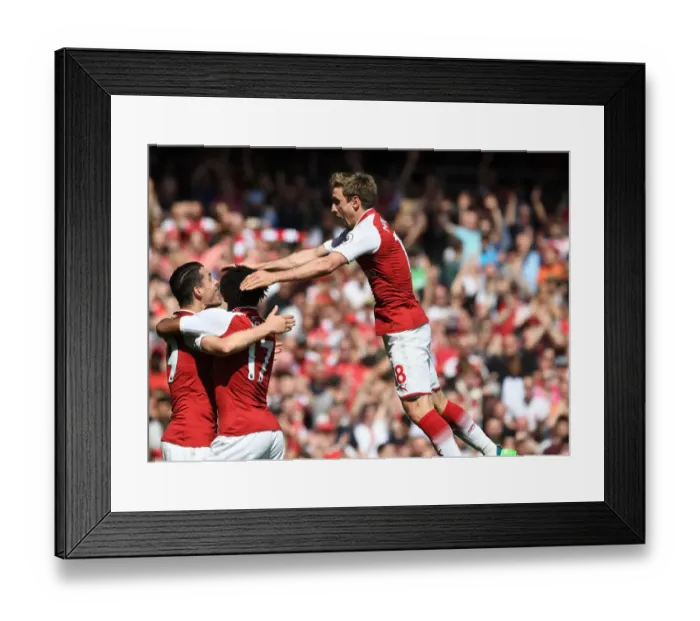 Framed Print : Arsenal Celebrate: Monreal, Iwobi, Xhaka Score Against West Ham United (2017-18) Framed Print : Arsenal Celebrate: Monreal, Iwobi, Xhaka Score Against West Ham United (2017-18)