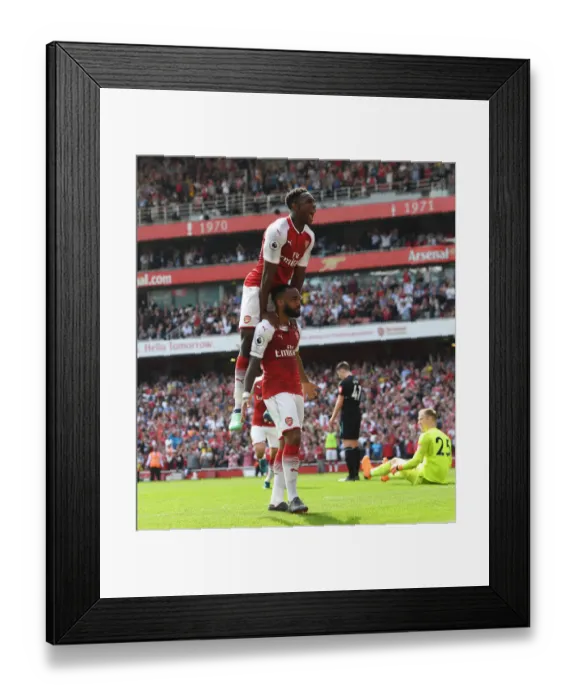 Framed Print : Celebrating Glory: Lacazette and Welbeck's Goal Triumph over West Ham United (Arsenal vs. West Ham United, 2017-18)