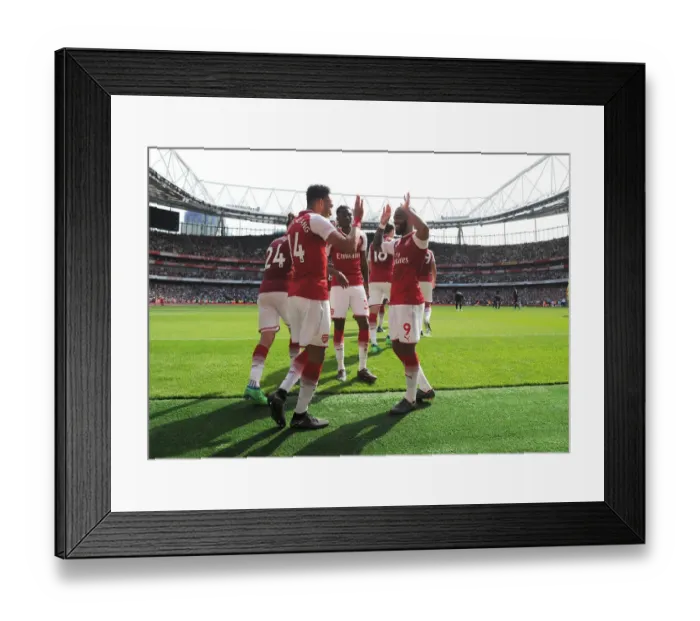 Framed Print : Arsenal's Lacazette and Aubameyang Celebrate Goals Against West Ham, April 2018