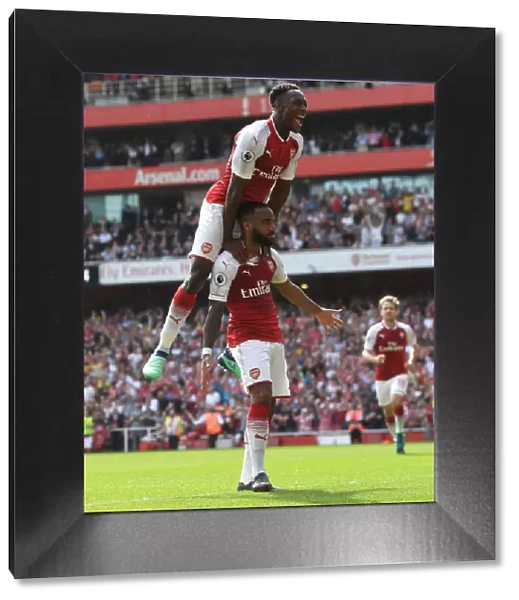 Alexandre Lacazette and Danny Welbeck Celebrate Goals: Arsenal's Triumph Over West Ham United (April 2018)