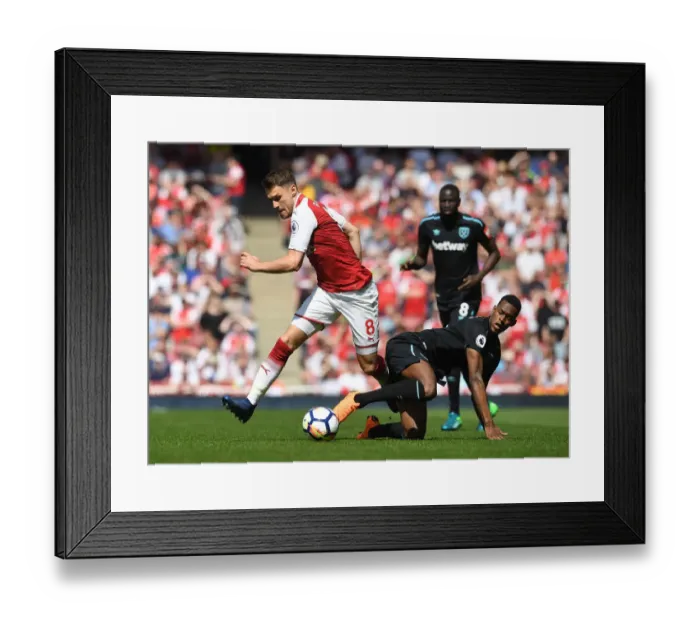Framed Print : Clash of Midfielders: Ramsey vs. Fernandes, Arsenal vs. West Ham United, Premier League