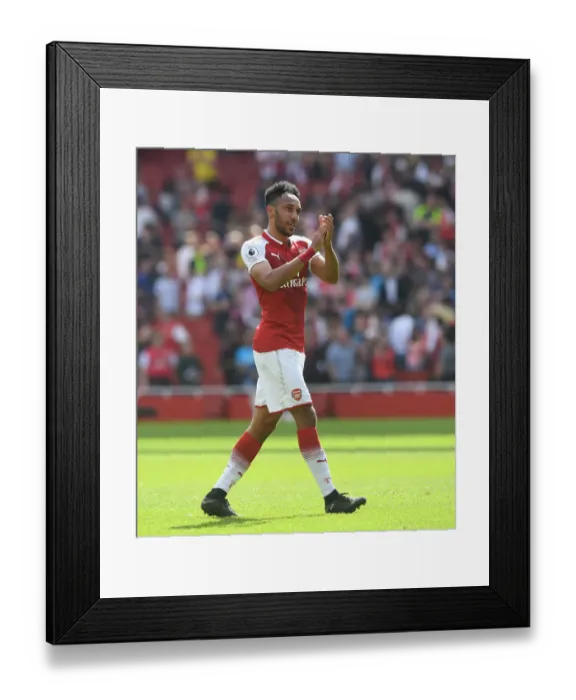 Framed Print : Arsenal's Aubameyang Celebrates with Fans after Victory over West Ham
