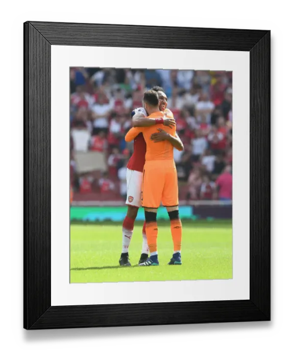 Framed Print : Aubameyang's Embrace: Arsenal's Victory Moment vs. West Ham United (2017-18) Framed Print : Aubameyang's Embrace: Arsenal's Victory Moment vs. West Ham United (2017-18)