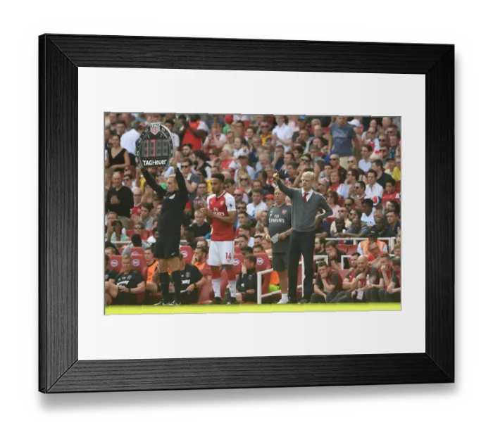 Framed Print : Arsene Wenger Guides Aubameyang's Arsenal Debut against West Ham United, 2017-18