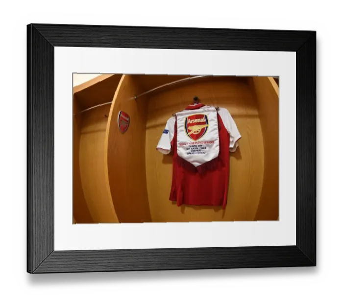 Framed Print : Arsenal: Europa League Semi-Final - Ready for Battle: Arsenal Shirt and Pennant