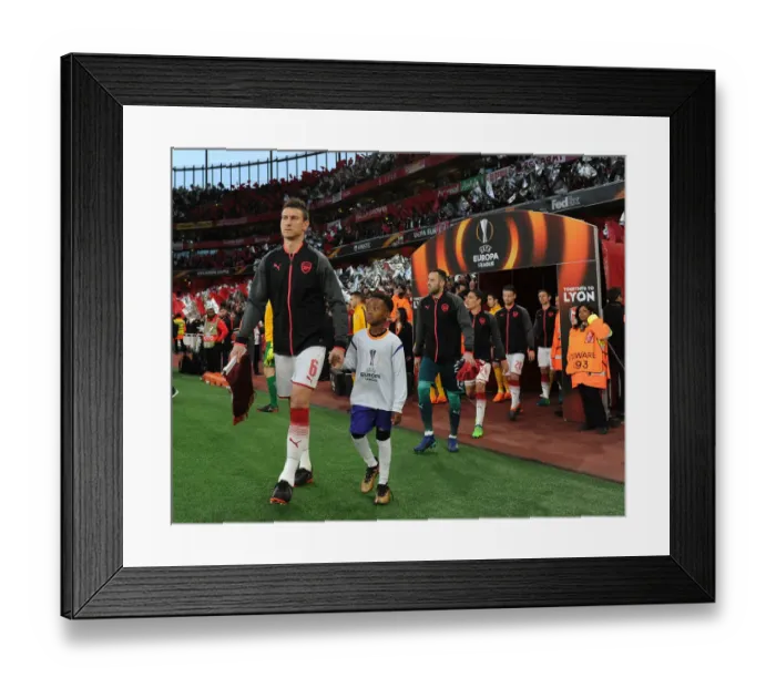 Framed Print : Arsenal's Laurent Koscielny Leads Out Team Against Atletico Madrid in Europa League Semi-Final Framed Print : Arsenal's Laurent Koscielny Leads Out Team Against Atletico Madrid in Europa League Semi-Final