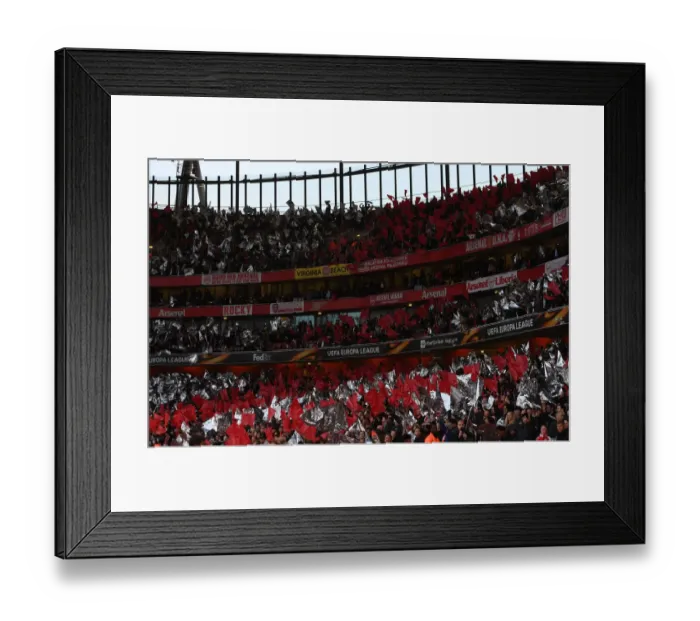 Framed Print : Arsenal Fans Wave Flags: Europa League Semi-Final vs Atletico Madrid