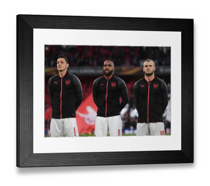 Framed Print : Arsenal's Lacazette, Ozil, and Wilshere Ahead of Europa League Semi-Final vs. Atletico Madrid