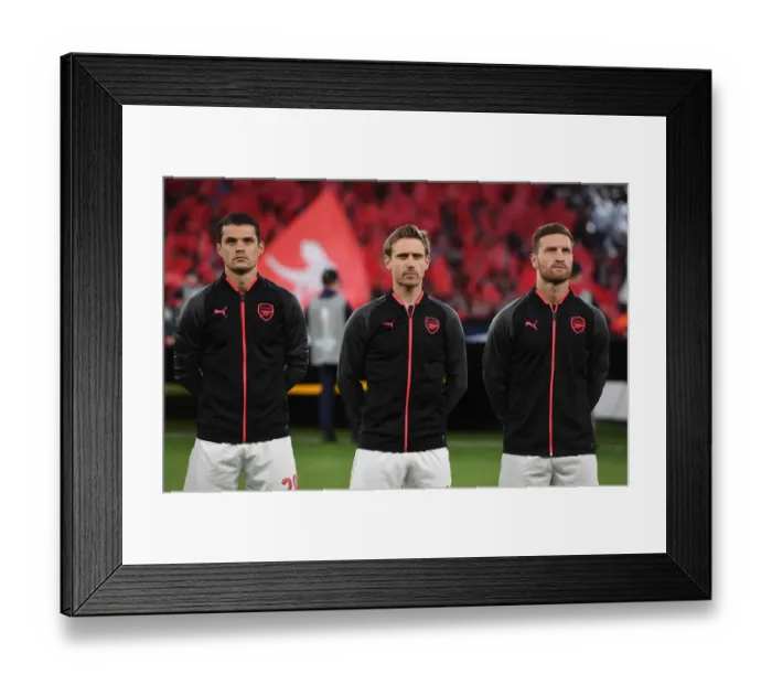 Framed Print : Arsenal Trio: Mustafi, Xhaka, Monreal - UEFA Europa League Semi-Final Showdown vs Atletico Madrid Framed Print : Arsenal Trio: Mustafi, Xhaka, Monreal - UEFA Europa League Semi-Final Showdown vs Atletico Madrid