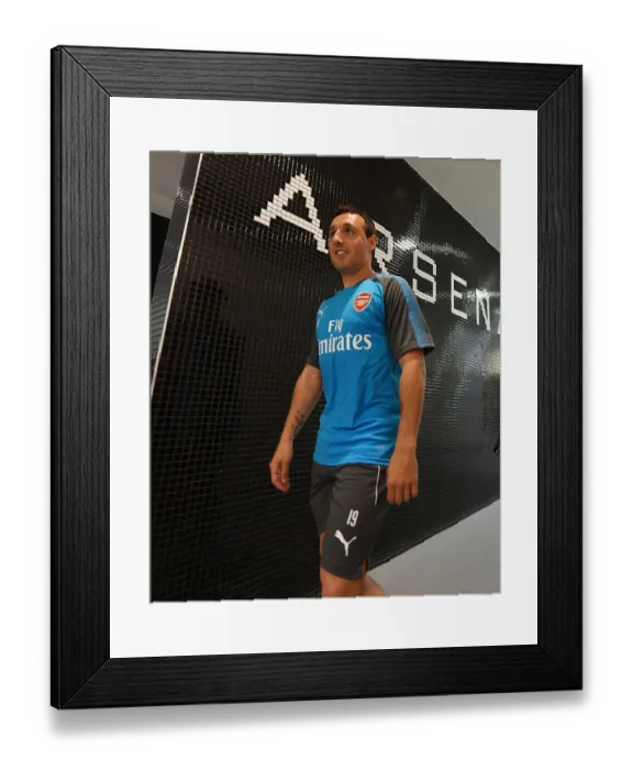 Framed Print : Arsenal's Santi Cazorla: Pre-Match Focus before Semi-Final Clash with Atletico Madrid