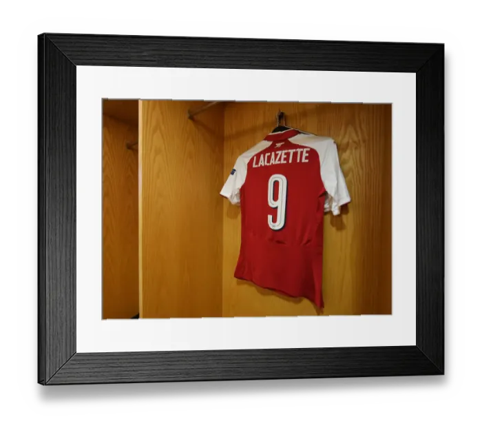 Framed Print : Arsenal FC vs Atletico Madrid: Alex Lacazette's Empty Jersey in the Home Changing Room - UEFA Europa League Semi Final