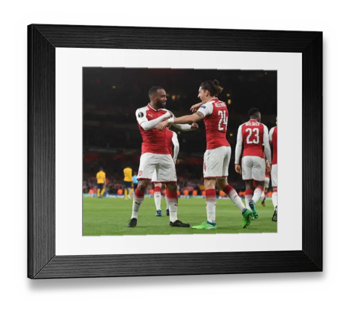 Framed Print : Alexis Lacazette and Hector Bellerin Celebrate Arsenal's Goal Against Atletico Madrid in Europa League Semi-Final Framed Print : Alexis Lacazette and Hector Bellerin Celebrate Arsenal's Goal Against Atletico Madrid in Europa League Semi-Final