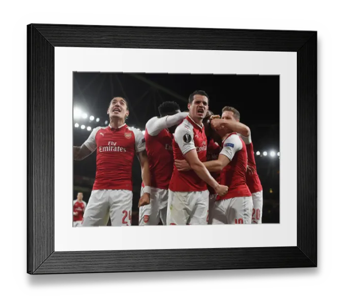 Framed Print : Arsenal's Bellerin and Xhaka Celebrate Goal Against Atletico Madrid in Europa League Semi-Final Framed Print : Arsenal's Bellerin and Xhaka Celebrate Goal Against Atletico Madrid in Europa League Semi-Final