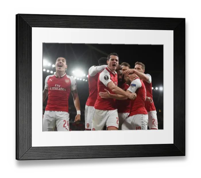 Framed Print : Arsenal Celebrate Goal Against Atletico Madrid in Europa League Semi-Final Framed Print : Arsenal Celebrate Goal Against Atletico Madrid in Europa League Semi-Final