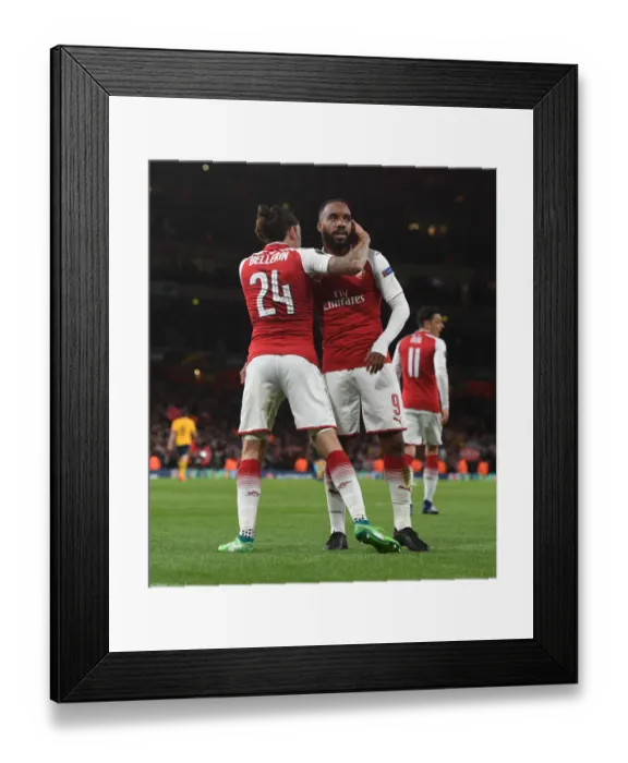 Framed Print : Alex Lacazette and Hector Bellerin Celebrate Arsenal's Goal vs Atletico Madrid in Europa League Semi-Final