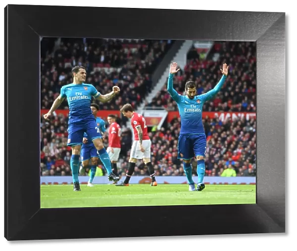 Mkhitaryan and Xhaka Celebrate Arsenal's Goal Against Manchester United (2017-18)