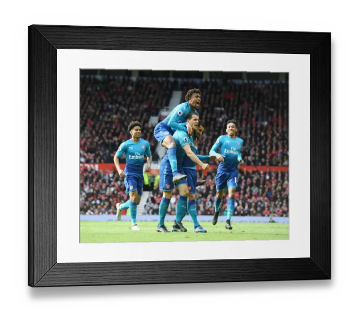 Framed Print : Triumphant Trio: Mkhitaryan, Xhaka, Iwobi's Epic Goal Celebration (Arsenal vs Manchester United, 2017-18)