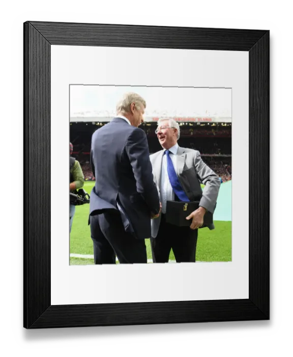 Framed Print : A Legendary Rivalry Revisited: Wenger and Ferguson Reunite in Manchester United vs Arsenal, Premier League 2017-18