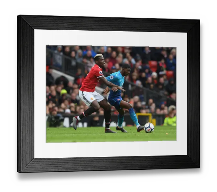 Framed Print : Maitland-Niles vs. Pogba: Clash at Old Trafford - Manchester United vs. Arsenal, Premier League 2017-18