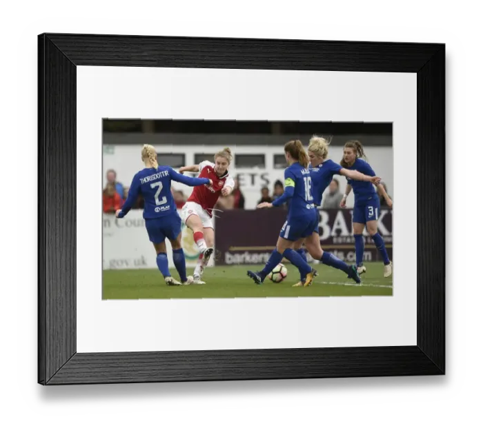 Framed Print : Arsenal Women vs. Chelsea Ladies: WSL Quarterfinals Showdown (1 / 4 / 2018) - Battle of the Titans in the Women's Super League (2017-18)