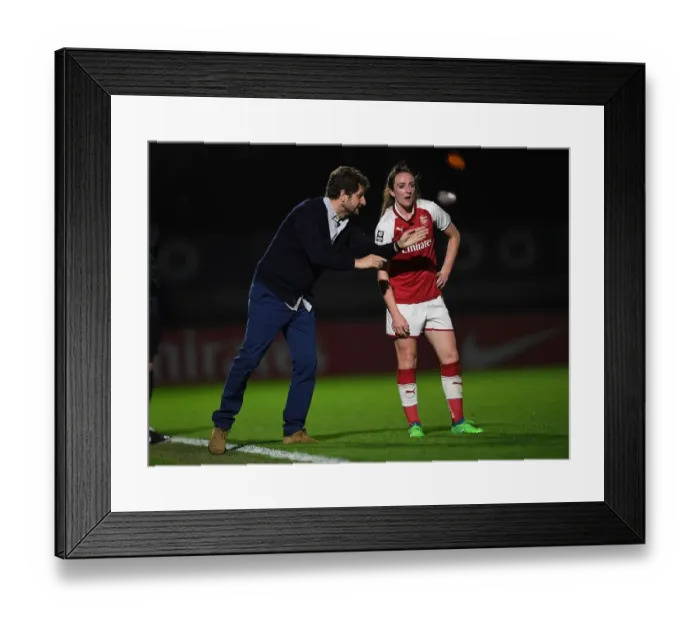 Framed Print : Joe Montemurro Coaching Lisa Evans during Arsenal Women's Match against Reading Ladies