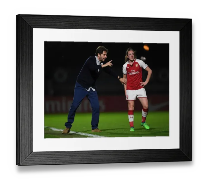 Framed Print : Arsenal Women: Joe Montemurro Coaches Lisa Evans during WSL Match
