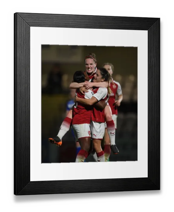 Framed Print : Arsenal Women's Triumph: Van de Donk, Carter, and Little's Euphoric Goal Celebration Framed Print : Arsenal Women's Triumph: Van de Donk, Carter, and Little's Euphoric Goal Celebration