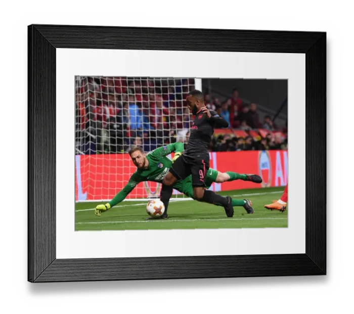 Framed Print : Clash of Titans: Lacazette vs. Oblak in the Europa League Semi-Final Showdown